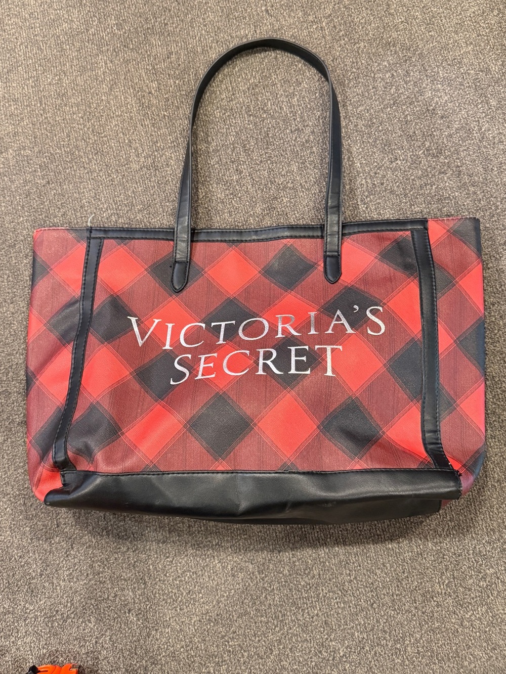 Victoria's Secret Red and Black Buffalo Plaid Tote